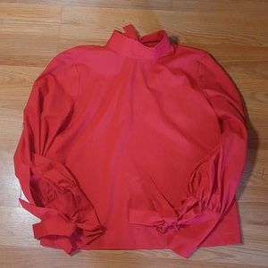 Red cotton bow neck shirt